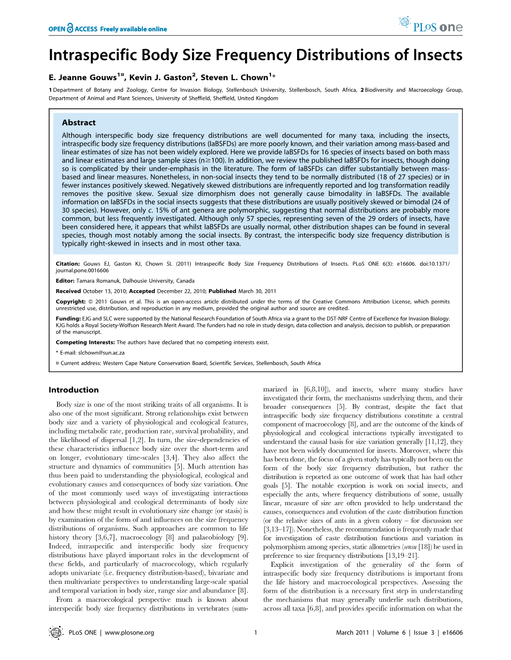 Intraspecific Body Size Frequency Distributions of Insects