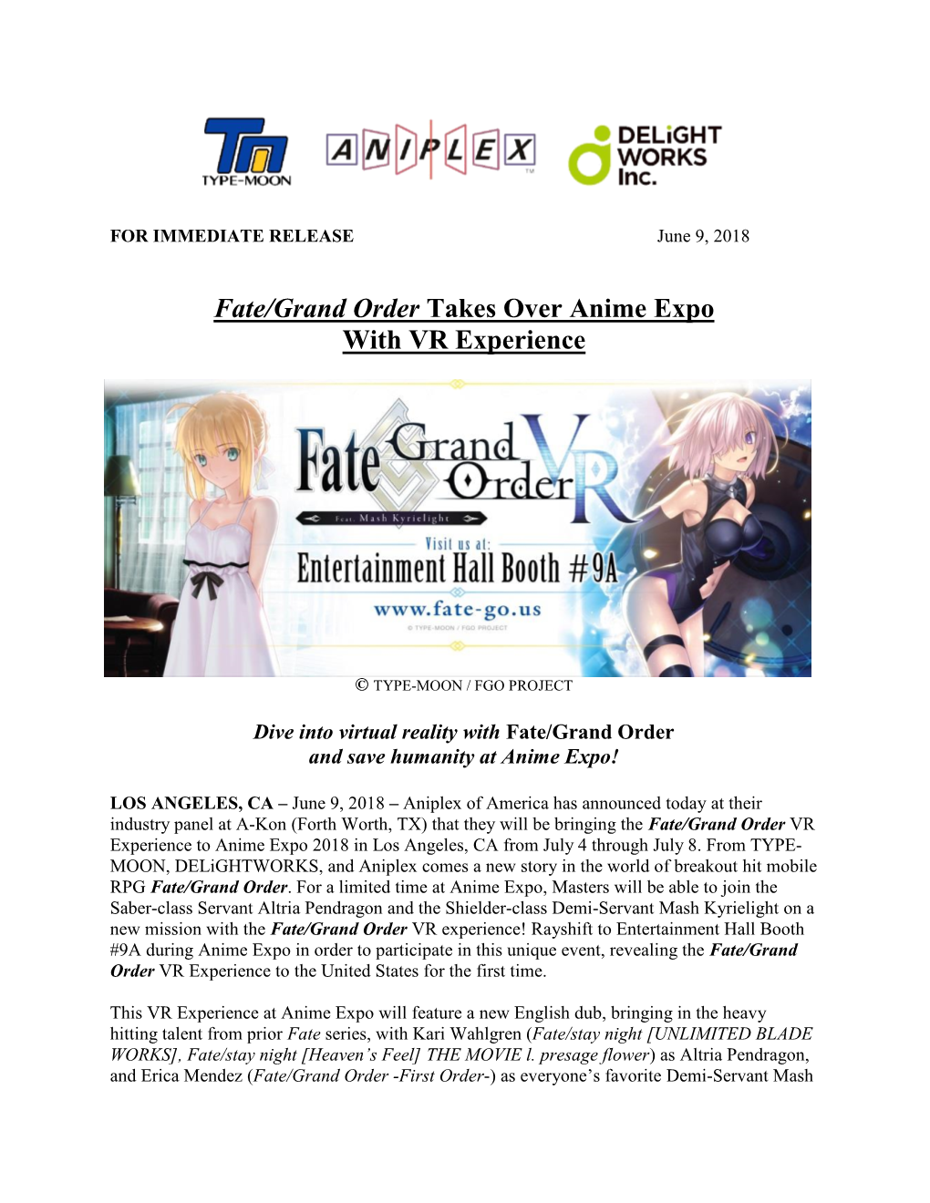 Fate/Grand Order Takes Over Anime Expo with VR Experience