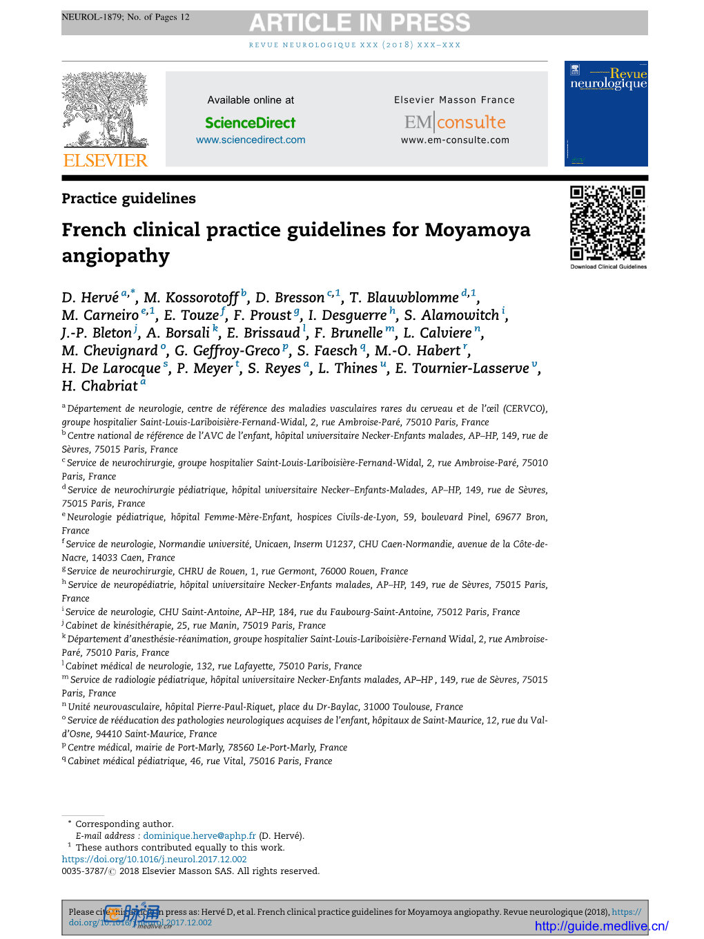 French Clinical Practice Guidelines for Moyamoya Angiopathy