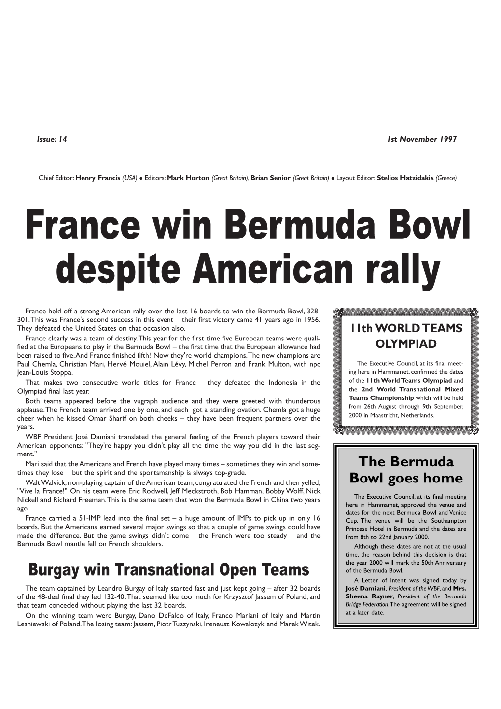 France Win Bermuda Bowl Despite American Rally