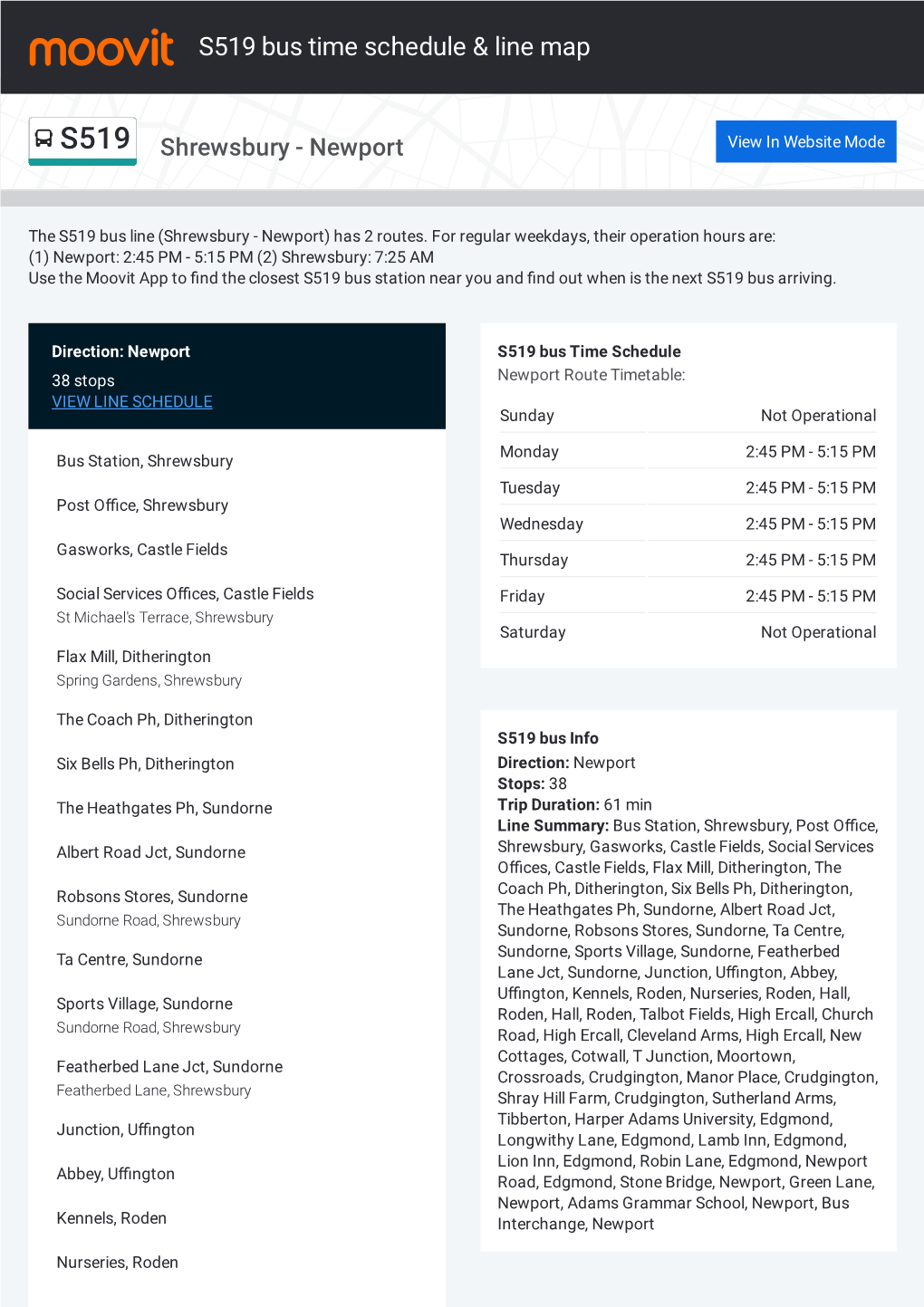 S519 Bus Time Schedule & Line Route