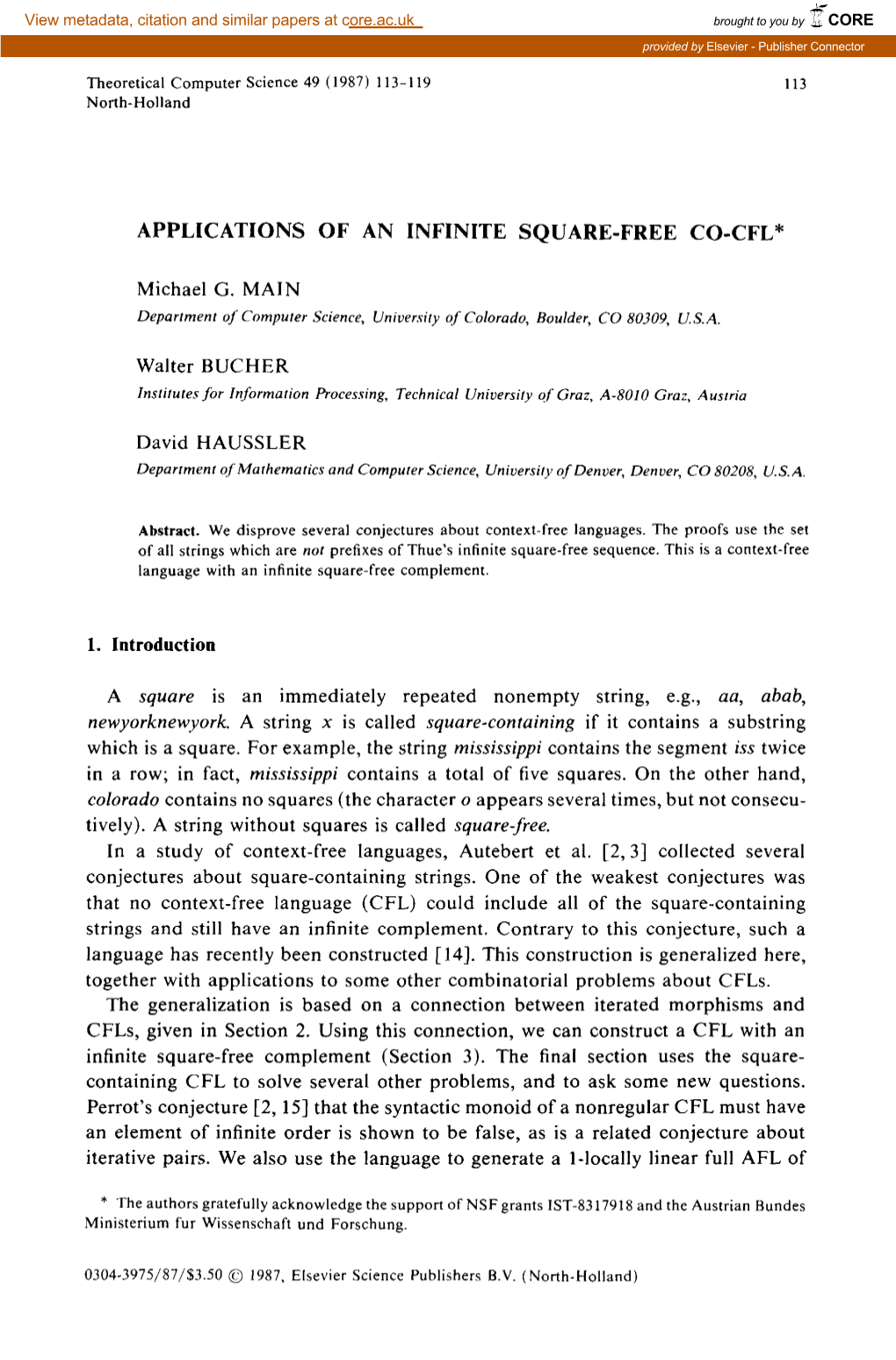 Applications of an Infinite Square-Free Co-Cfl”