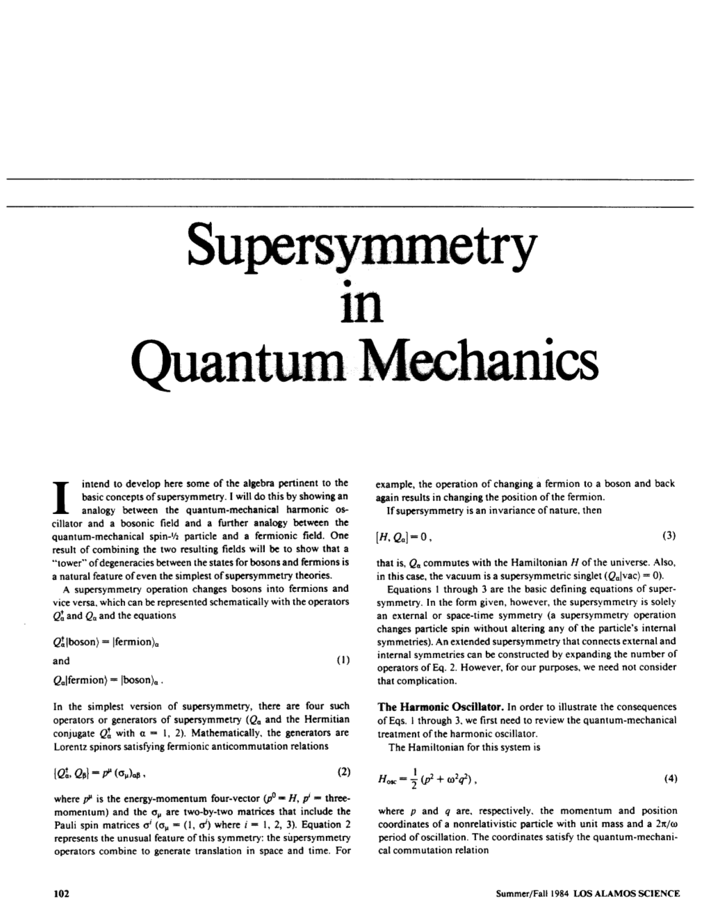 Supersymmetry in Quantum Mechanics