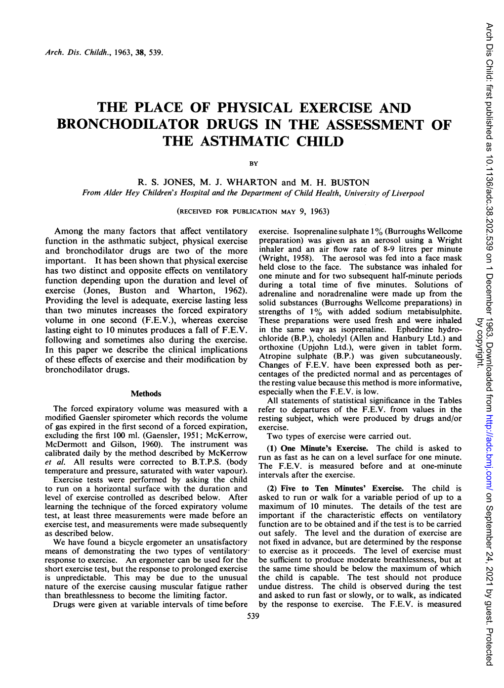 The Place of Physical Exercise and Bronchodilator Drugs in the Assessment of the Asthmatic Child