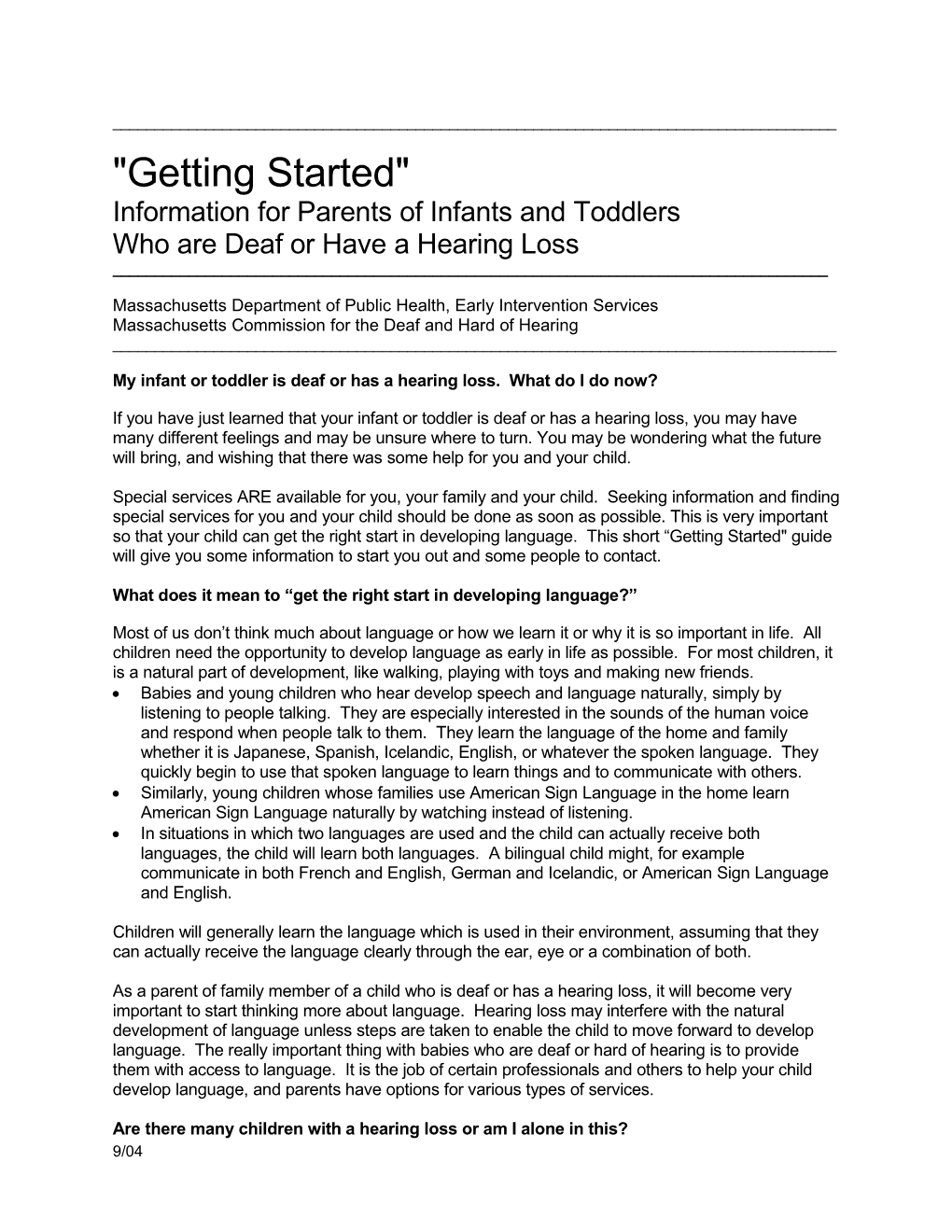 Information for Parents of Infants and Toddlers