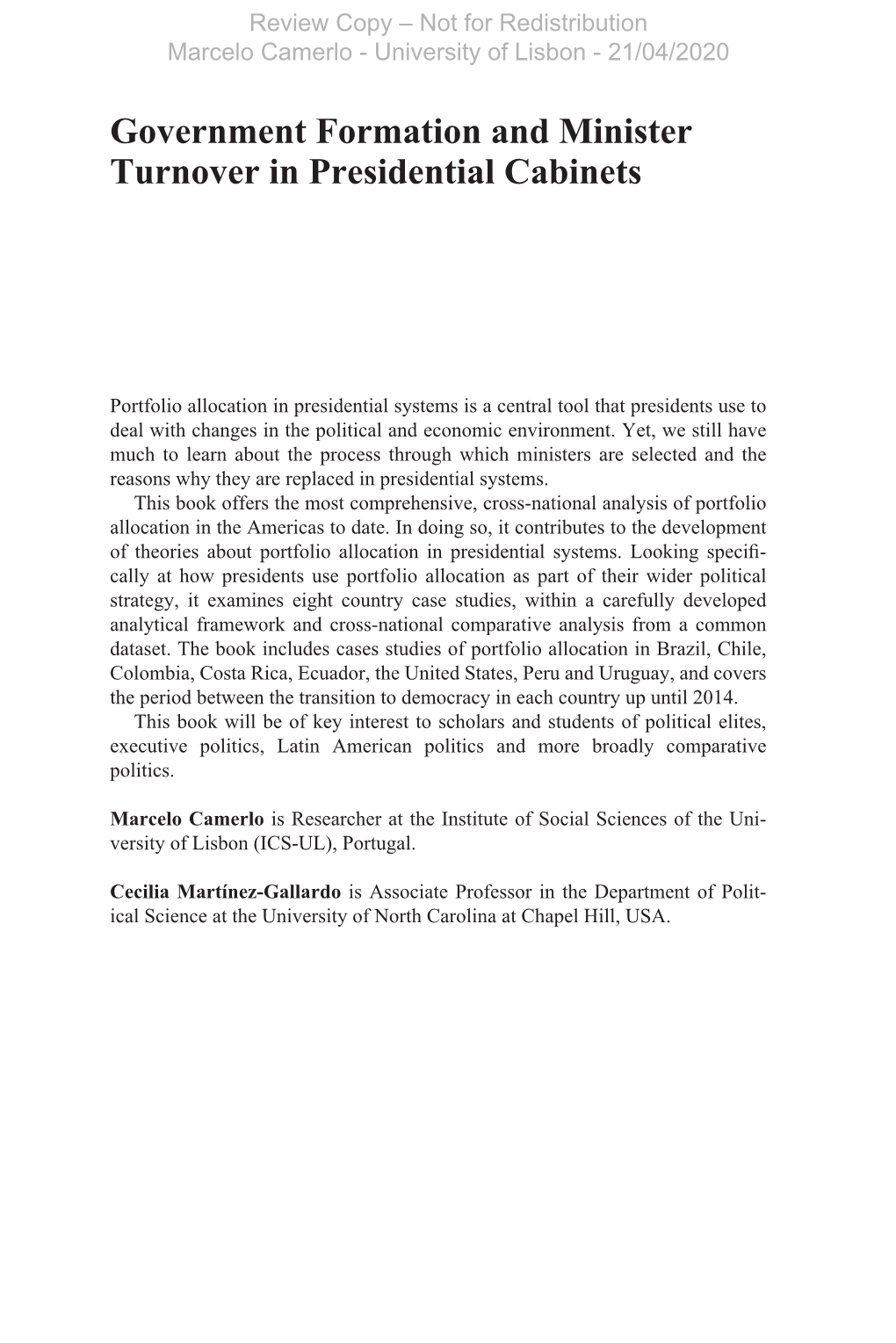 Government Formation and Minister Turnover in Presidential Cabinets