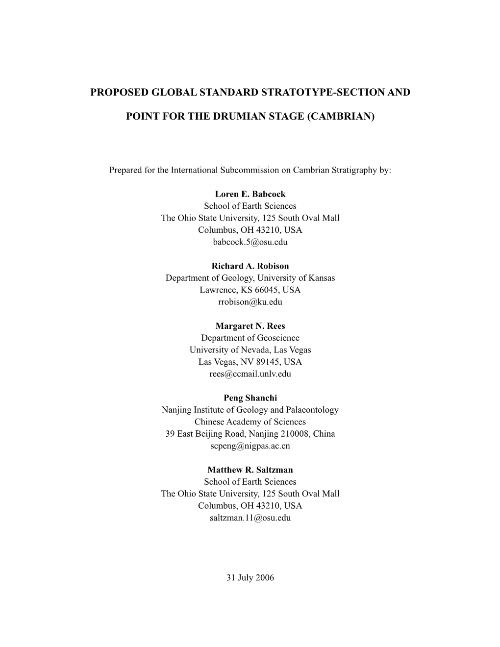 Proposed Global Standard Stratotype-Section And