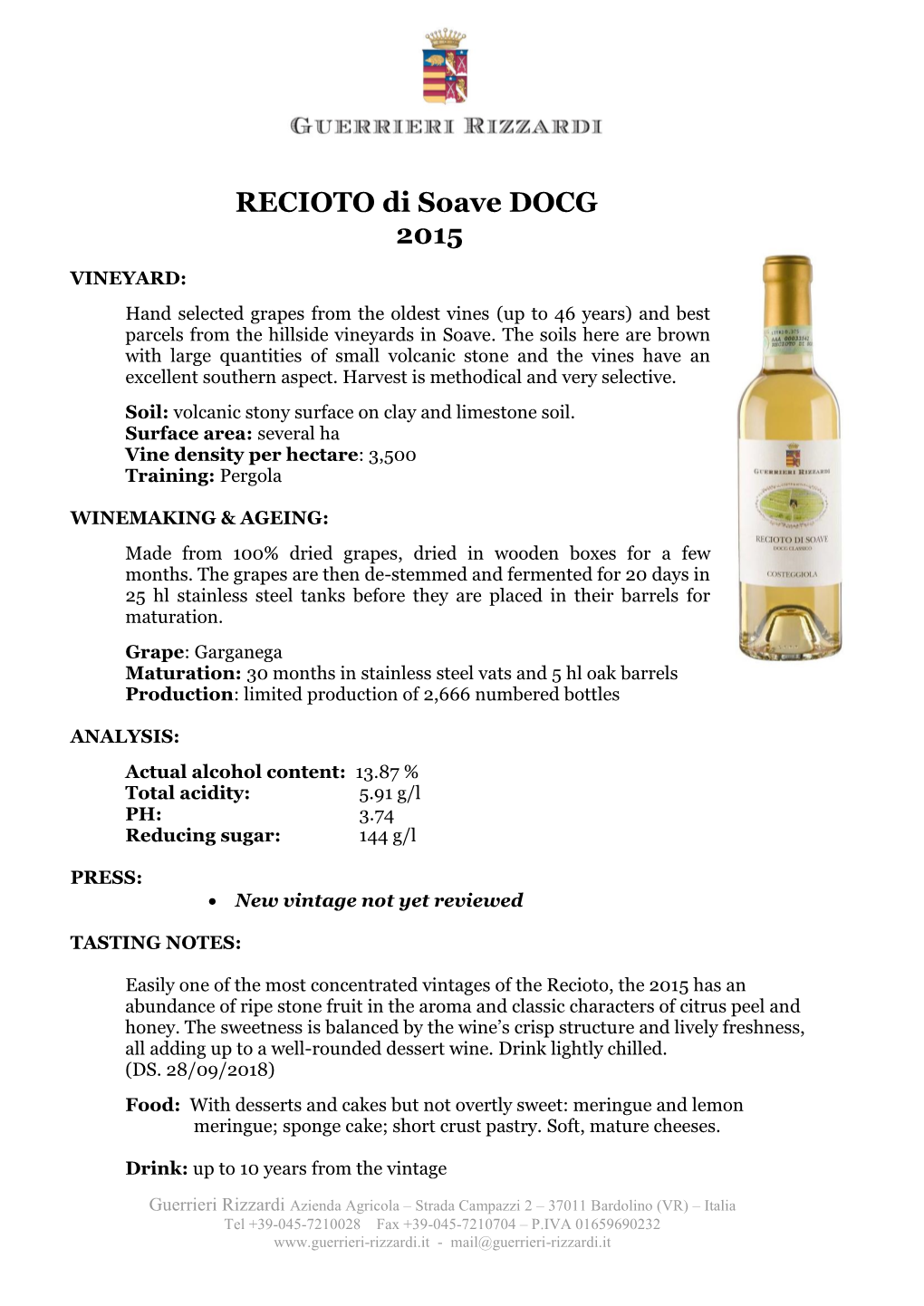 RECIOTO Di Soave DOCG 2015