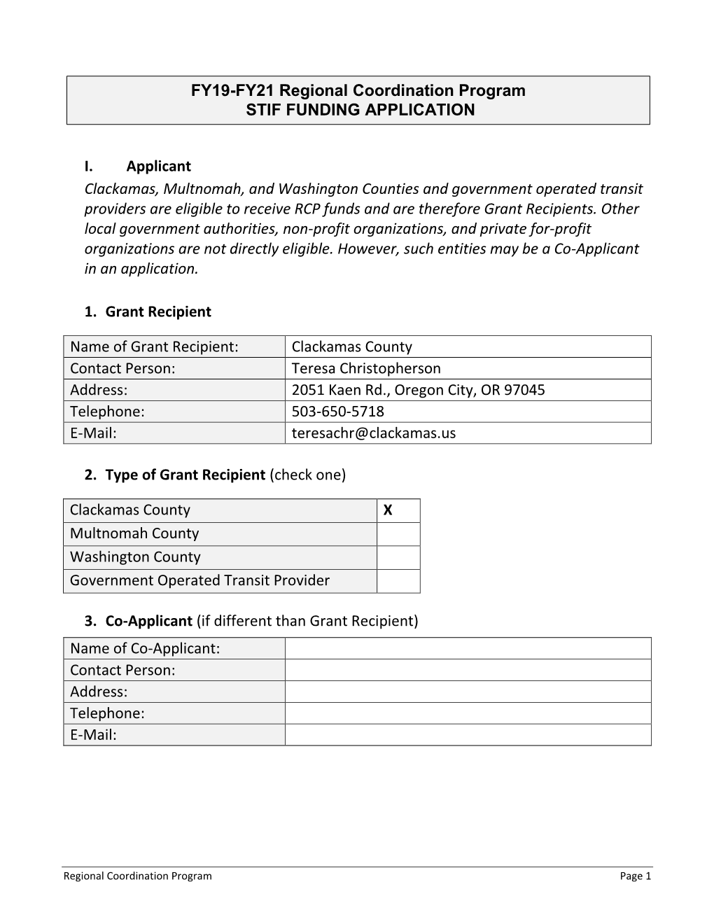 I. Applicant Clackamas, Multnomah, and Washington Counties