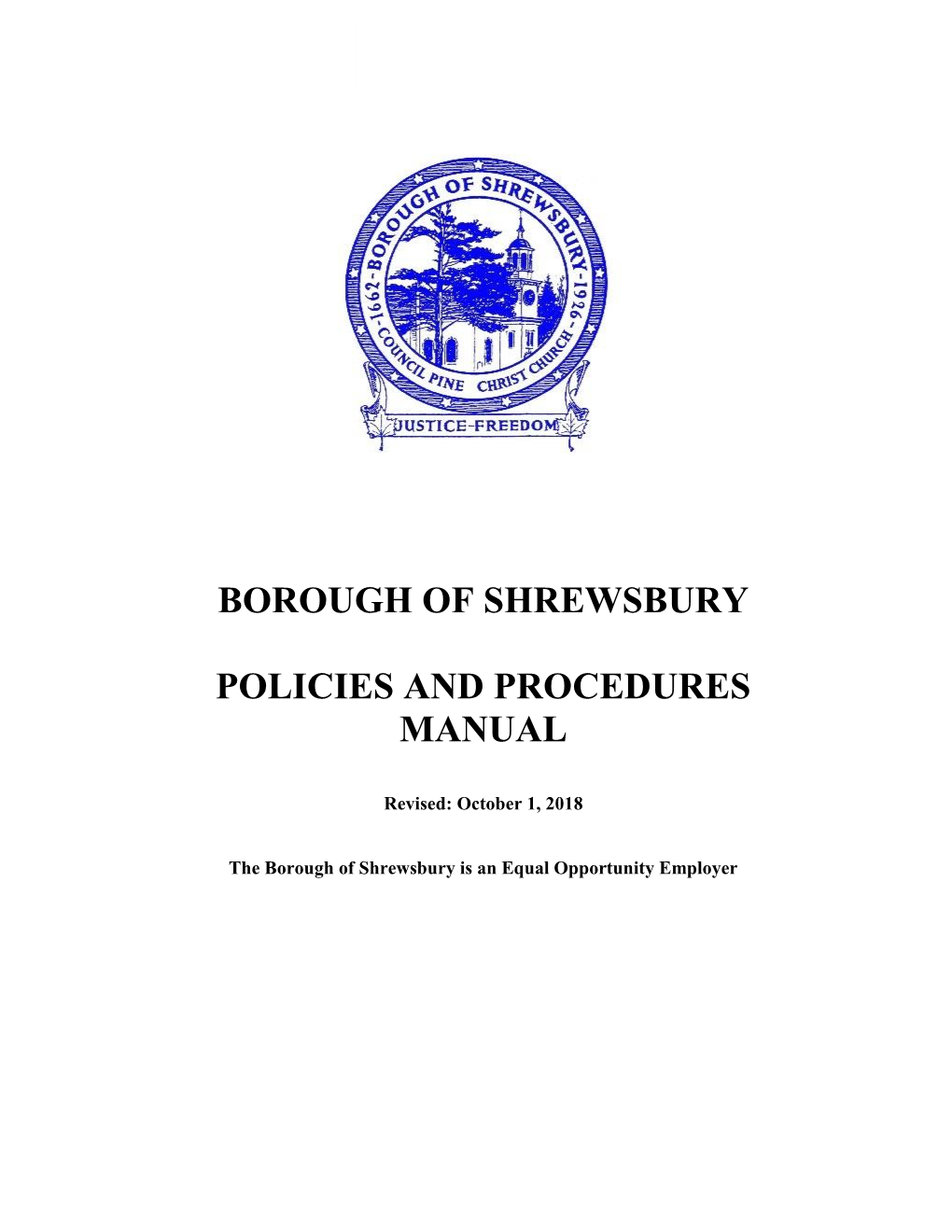 Borough of Shrewsbury Policies and Procedures Manual