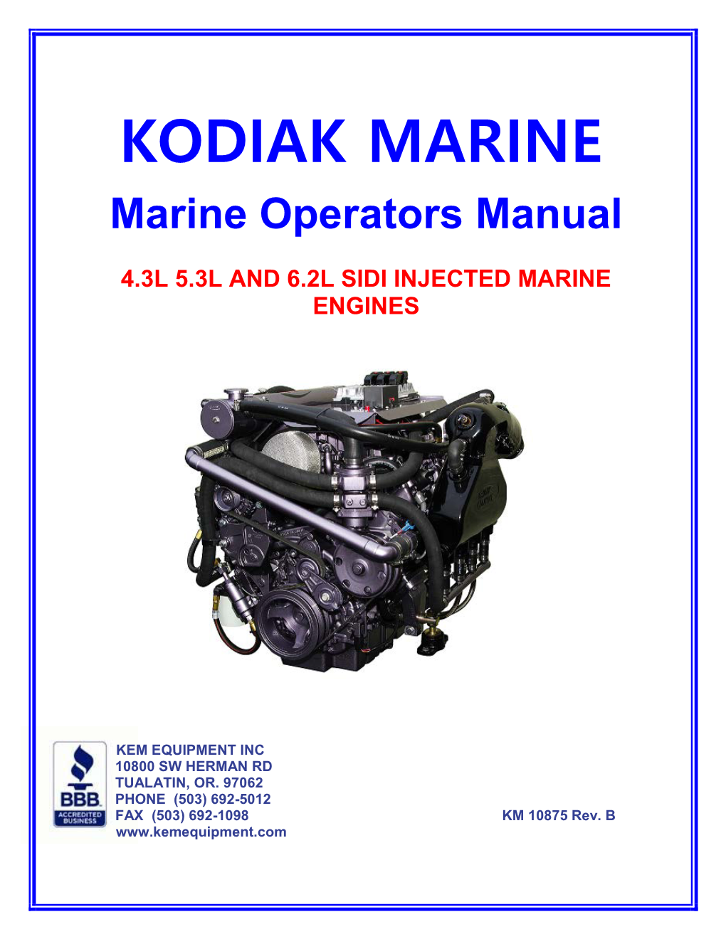 Kodiak Marine 4.3L, 5.3L, 6.2L Direct Injection Operator's Manual
