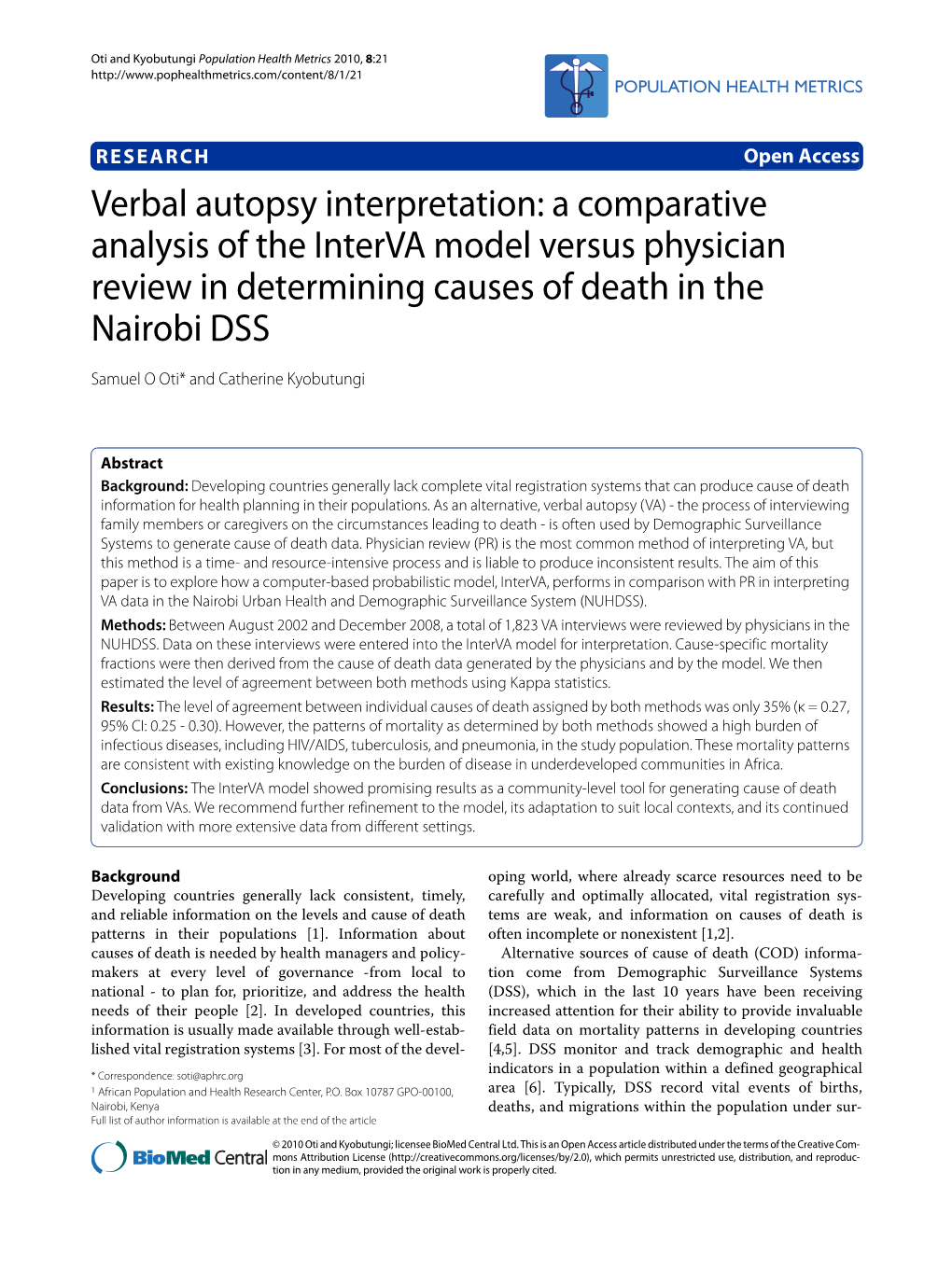 Verbal Autopsy Interpretation: a of the World Health Organization 2006, 84(3)