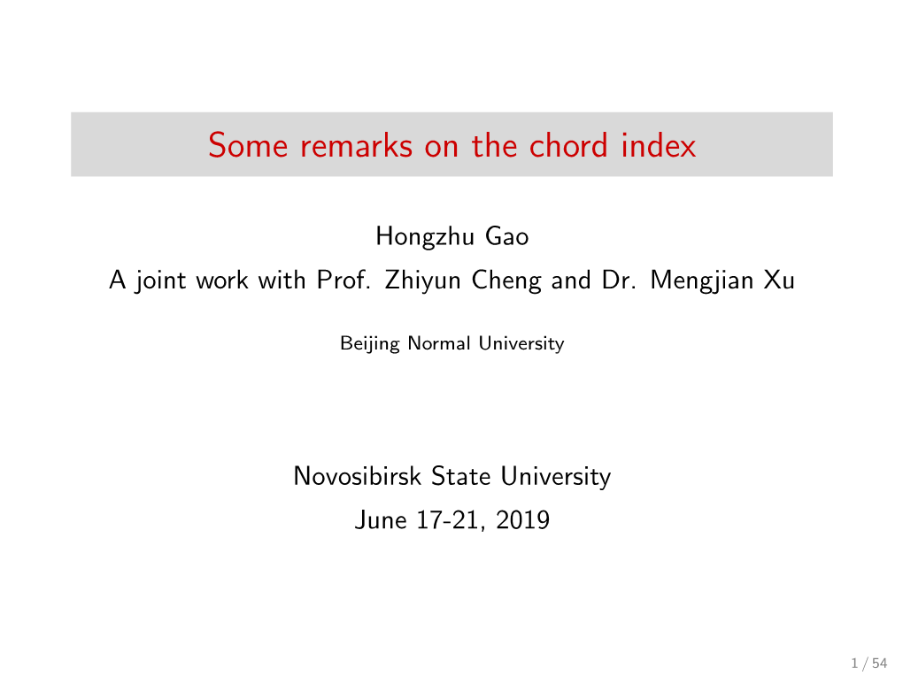 Some Remarks on the Chord Index