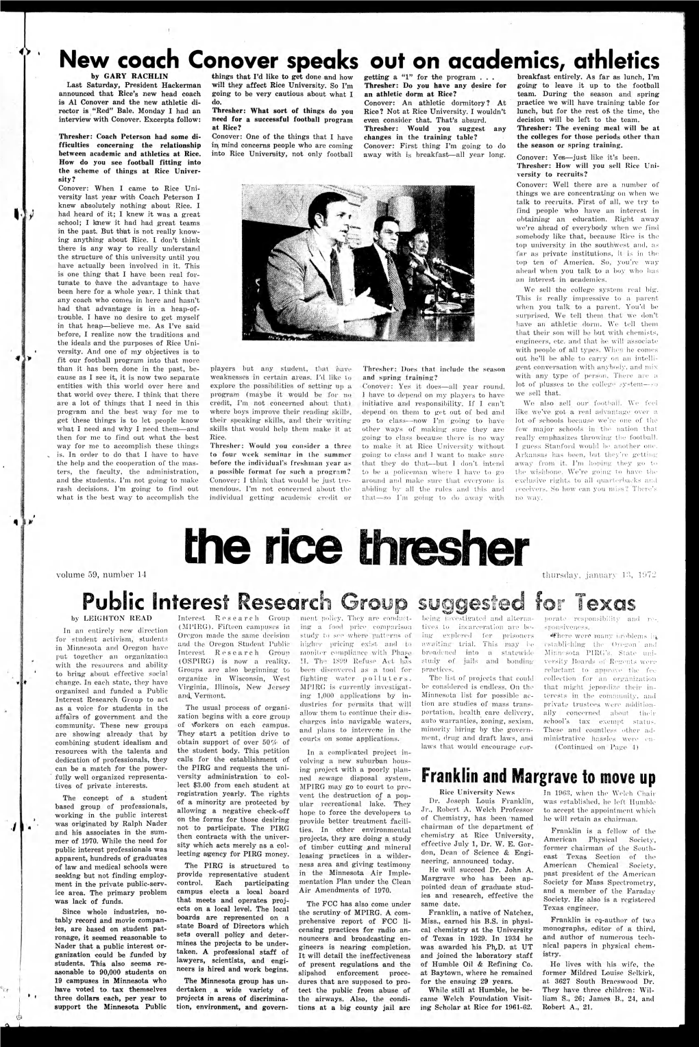 The Rice Thresher Volume 59, Number 14 Thursday