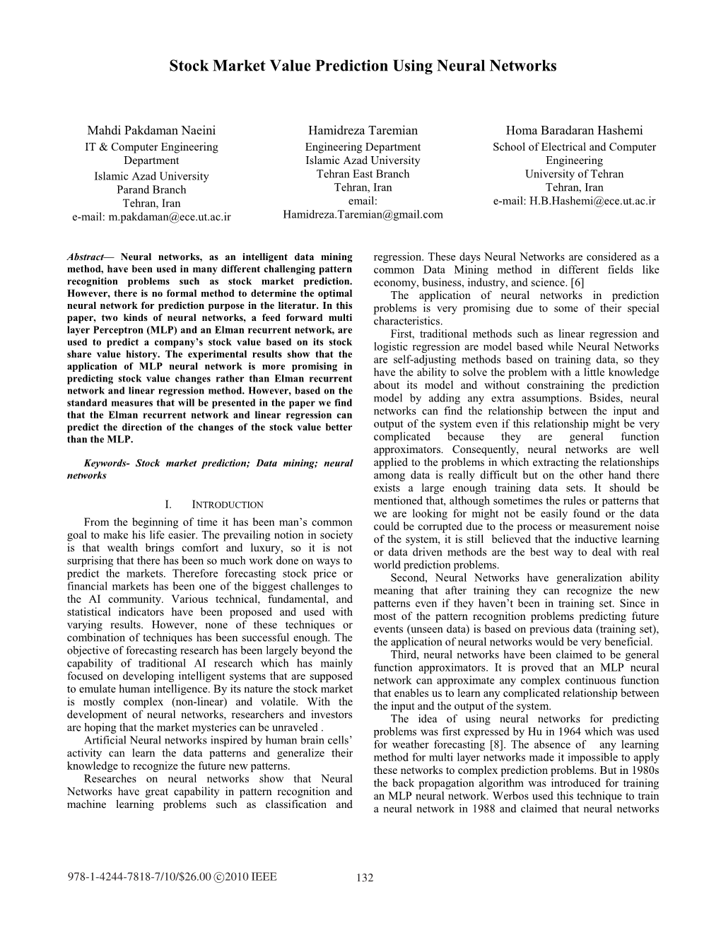 Stock Market Value Prediction Using Neural Networks