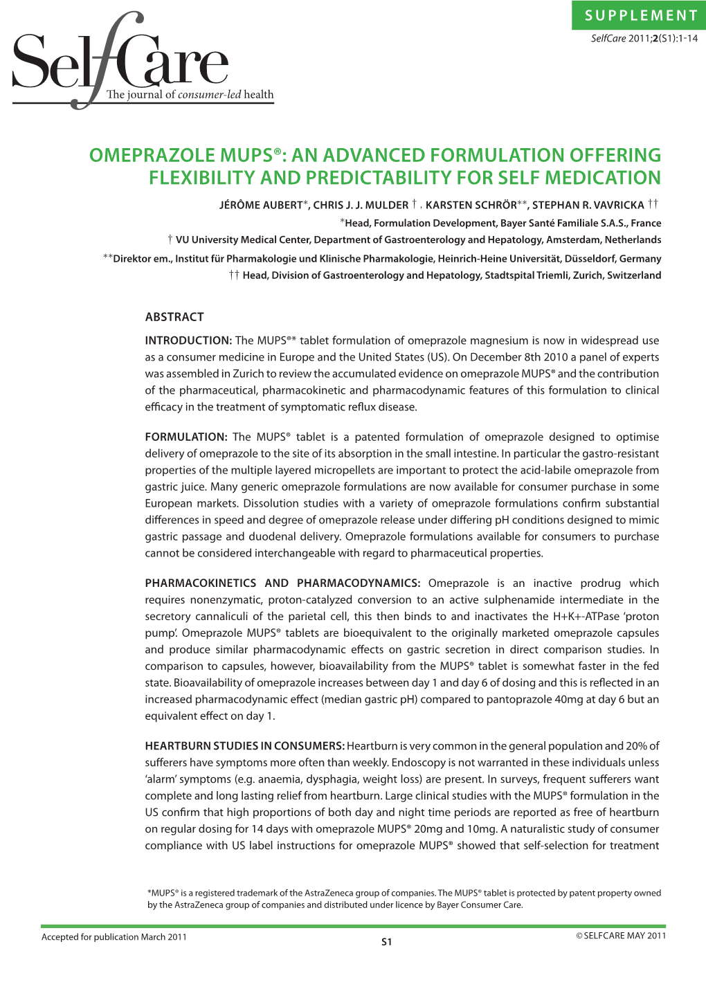 Omeprazole Mups®: an Advanced Formulation Offering Flexibility and Predictability for Self Medication