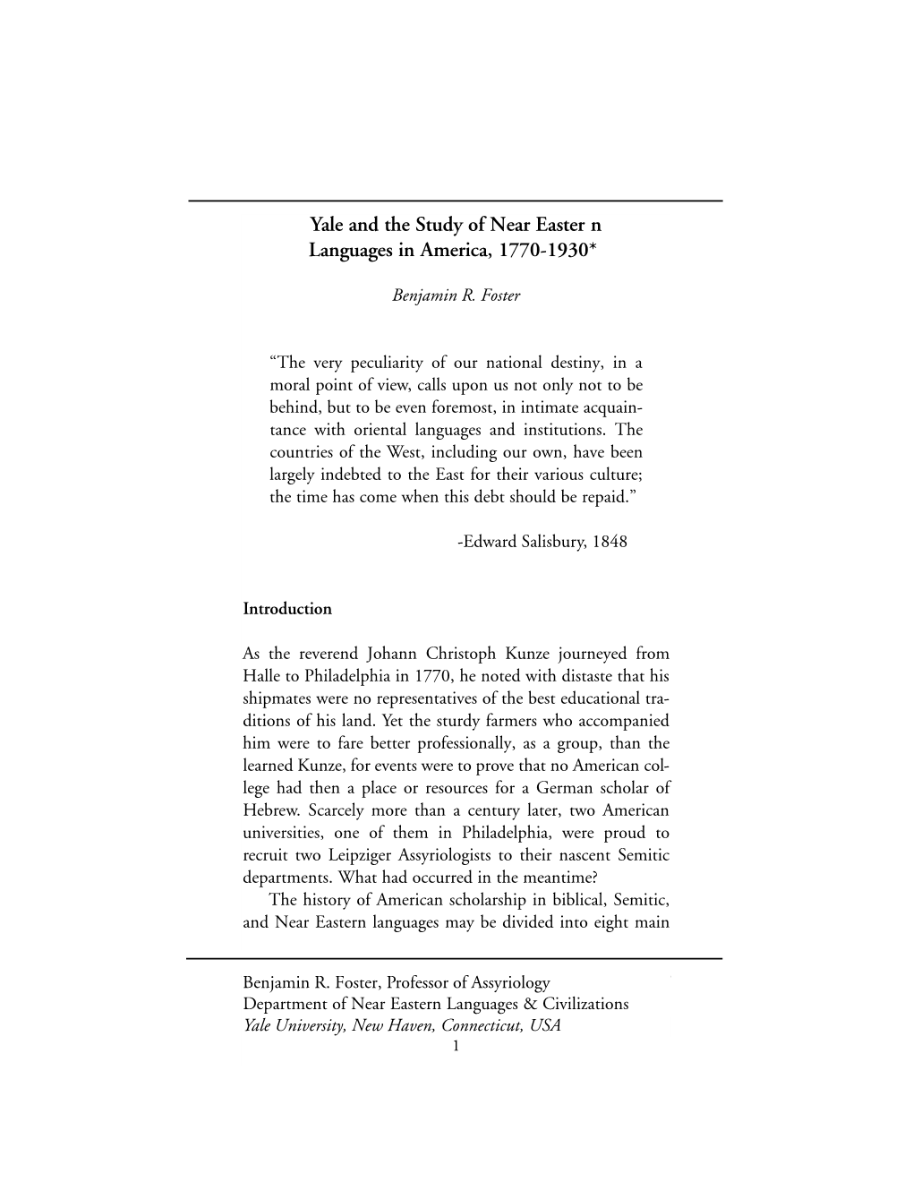 Yale and the Study of Near Eastern Languages in America, 1770-1930