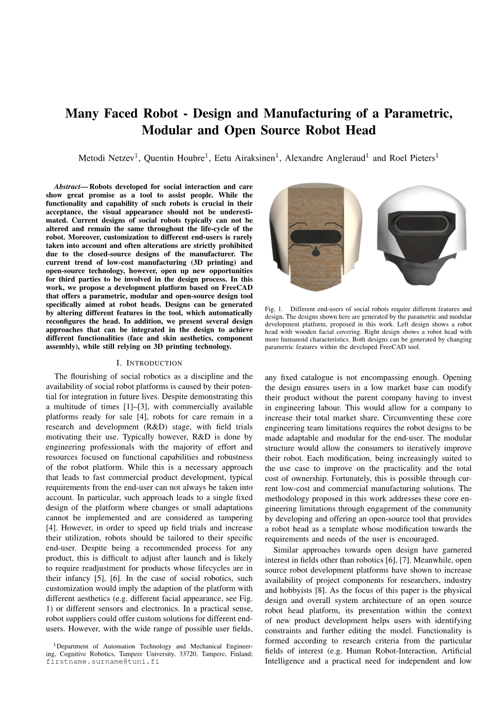 Many Faced Robot - Design and Manufacturing of a Parametric, Modular and Open Source Robot Head