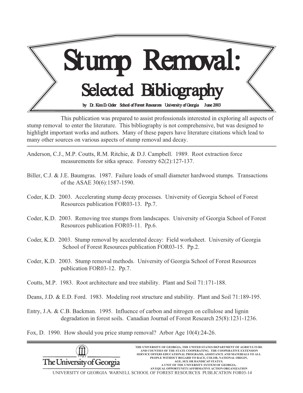 Stump Removal:Removal: Selectedselected Bibliographybibliography by Dr