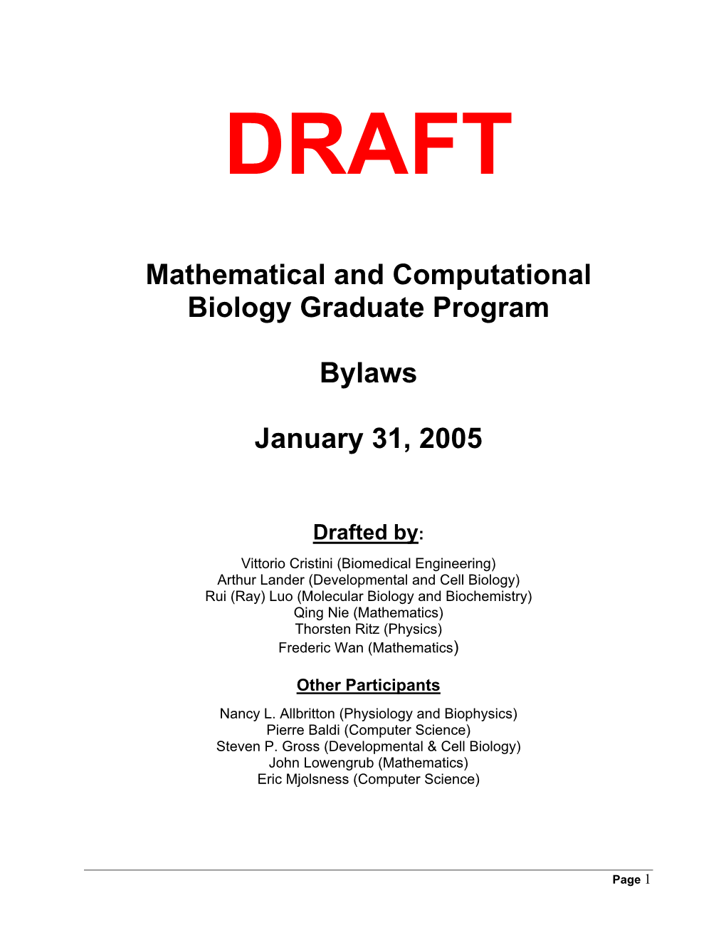Mathematical and Computational Biology Graduate Program Bylaws