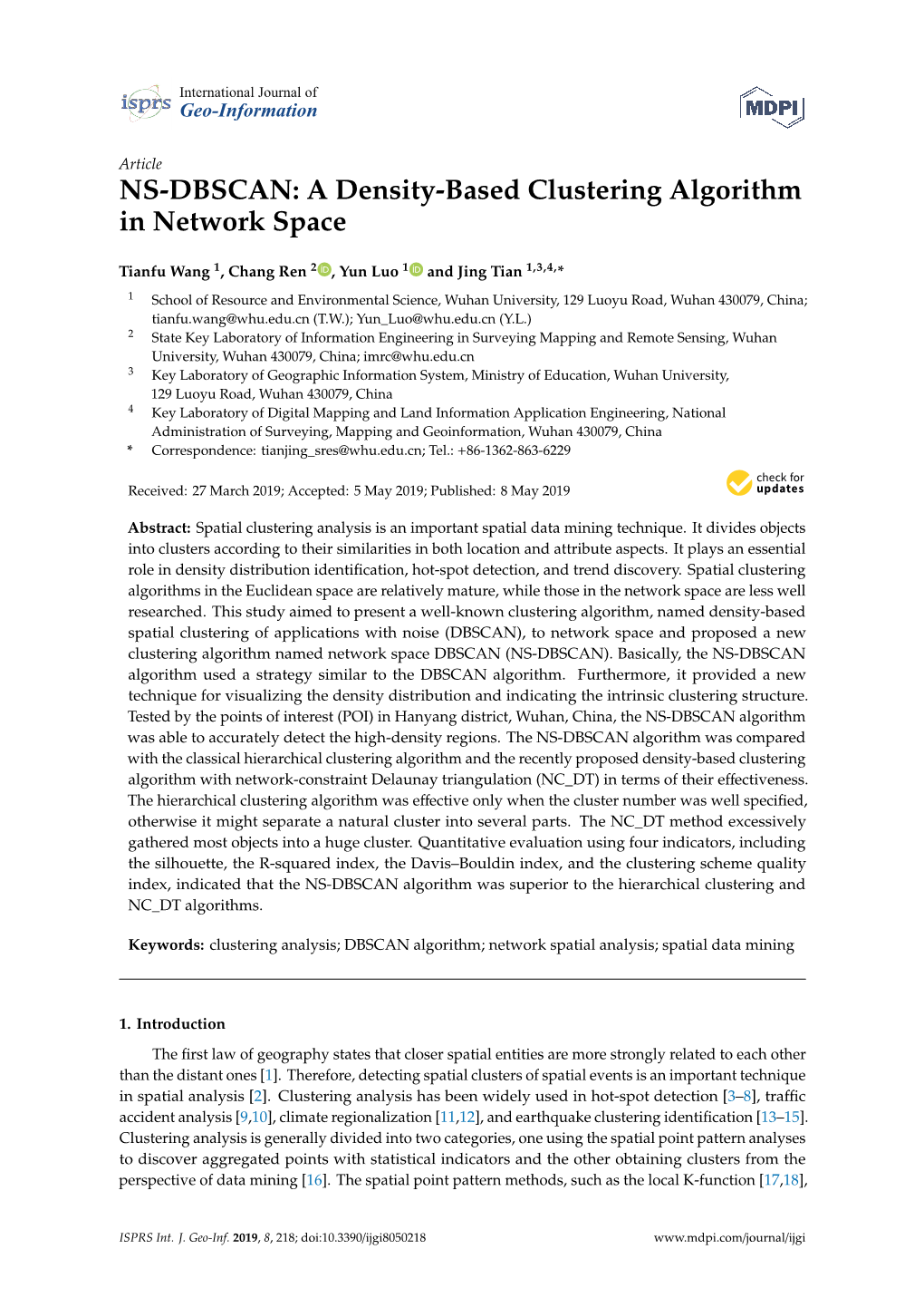 NS-DBSCAN: a Density-Based Clustering Algorithm in Network Space