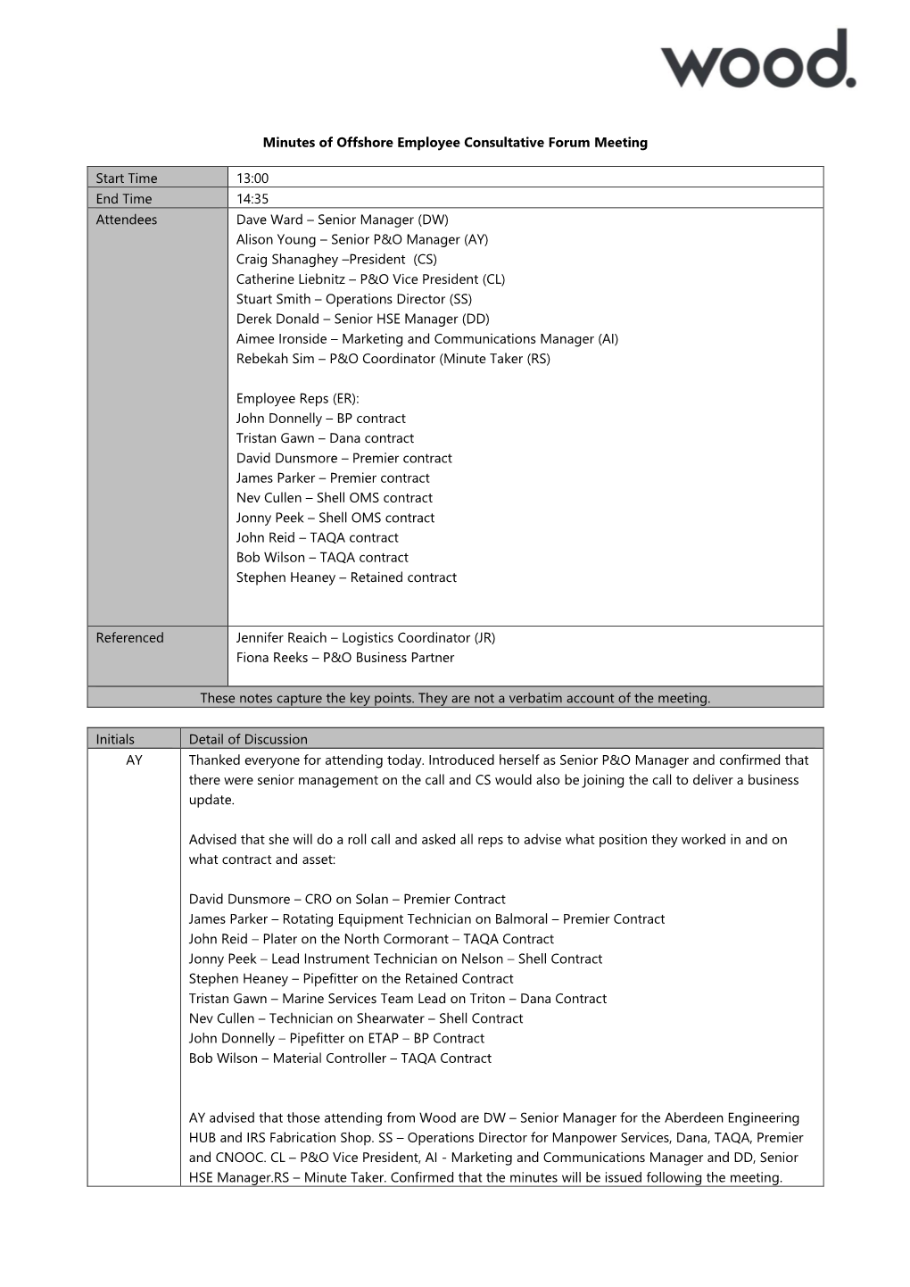 Minutes of Offshore Employee Consultative Forum Meeting