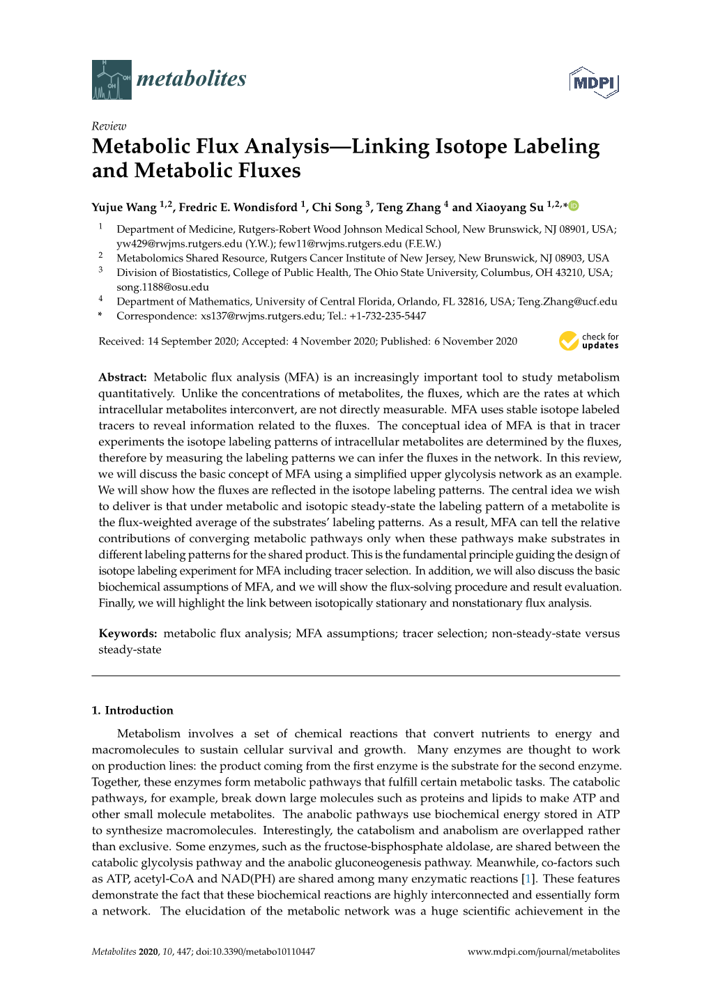 Metabolic Flux Analysis—Linking Isotope Labeling and Metabolic Fluxes