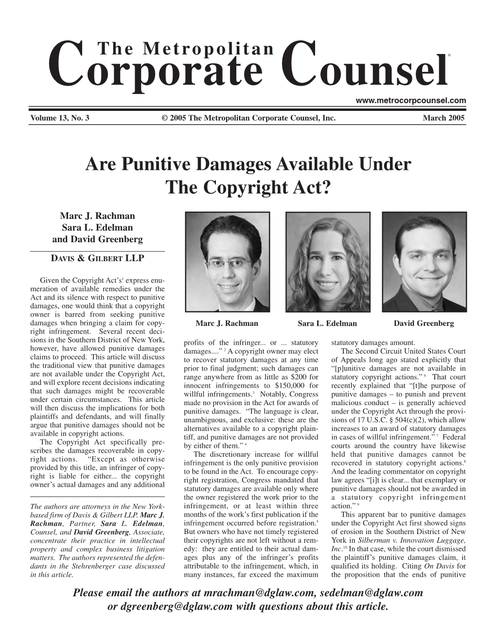 The Metropolitan Corporate Counsel: Are Punitive Damages Available