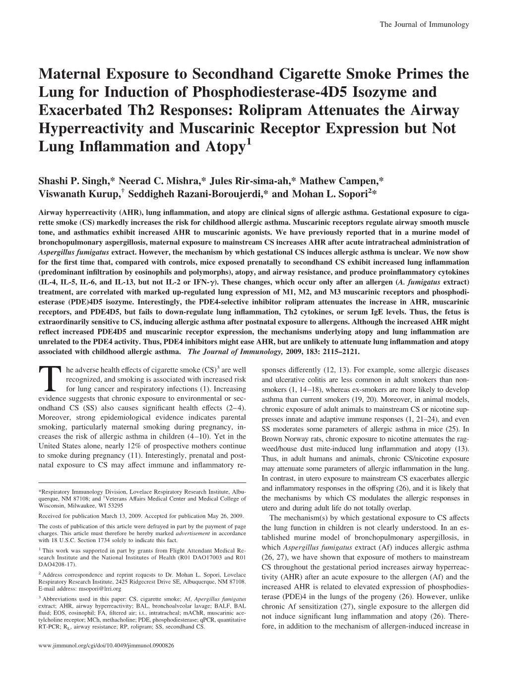 Lung Inflammation and Atopy Muscarinic Receptor Expression