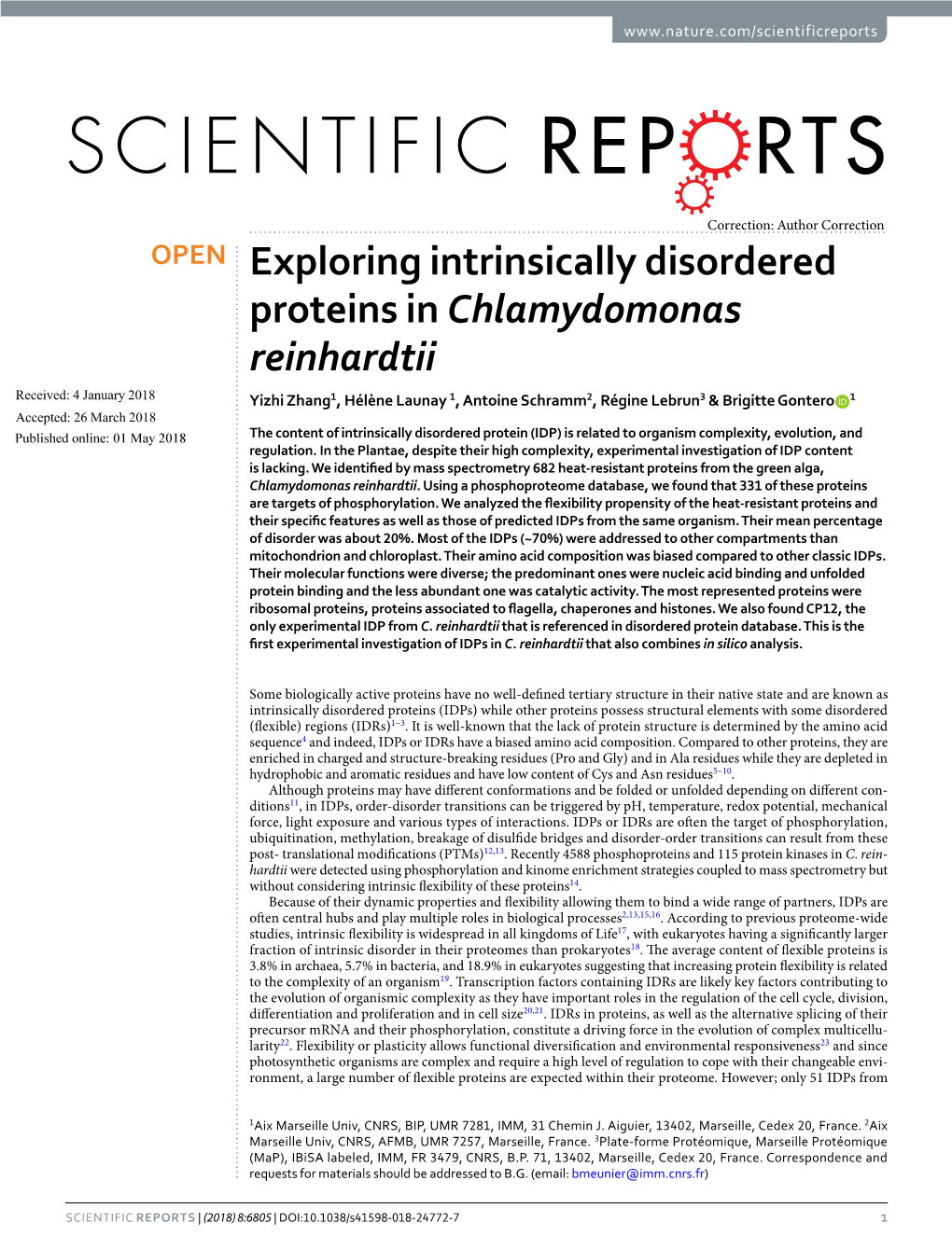 Exploring Intrinsically Disordered Proteins in Chlamydomonas