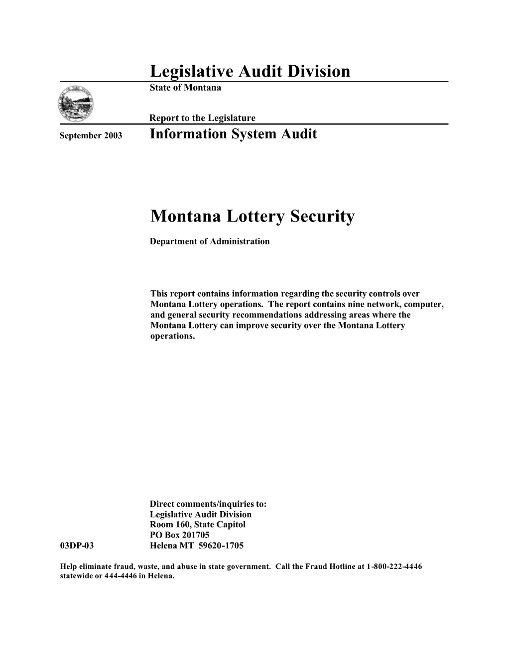 Montana Lottery Security