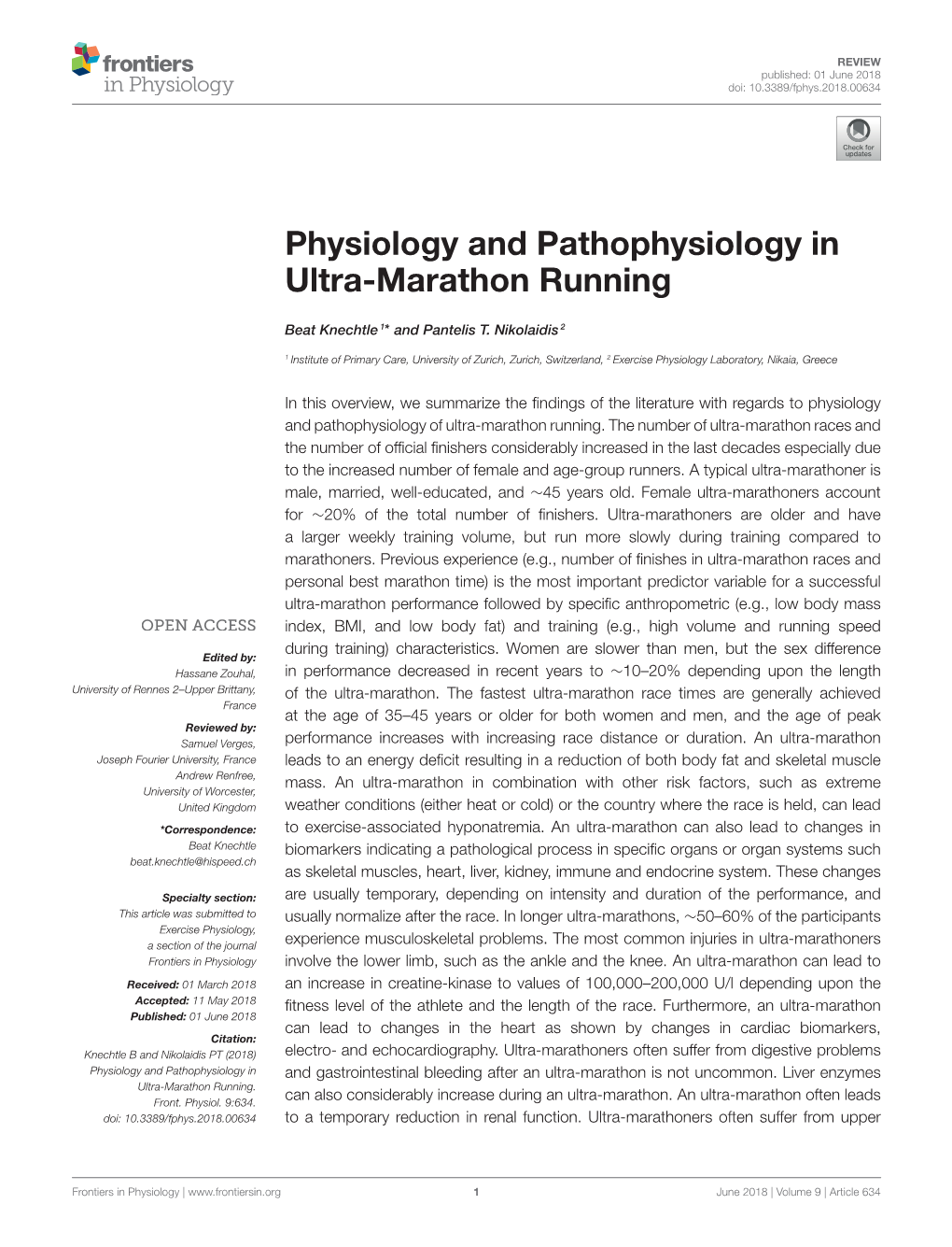 Physiology and Pathophysiology in Ultra-Marathon Running