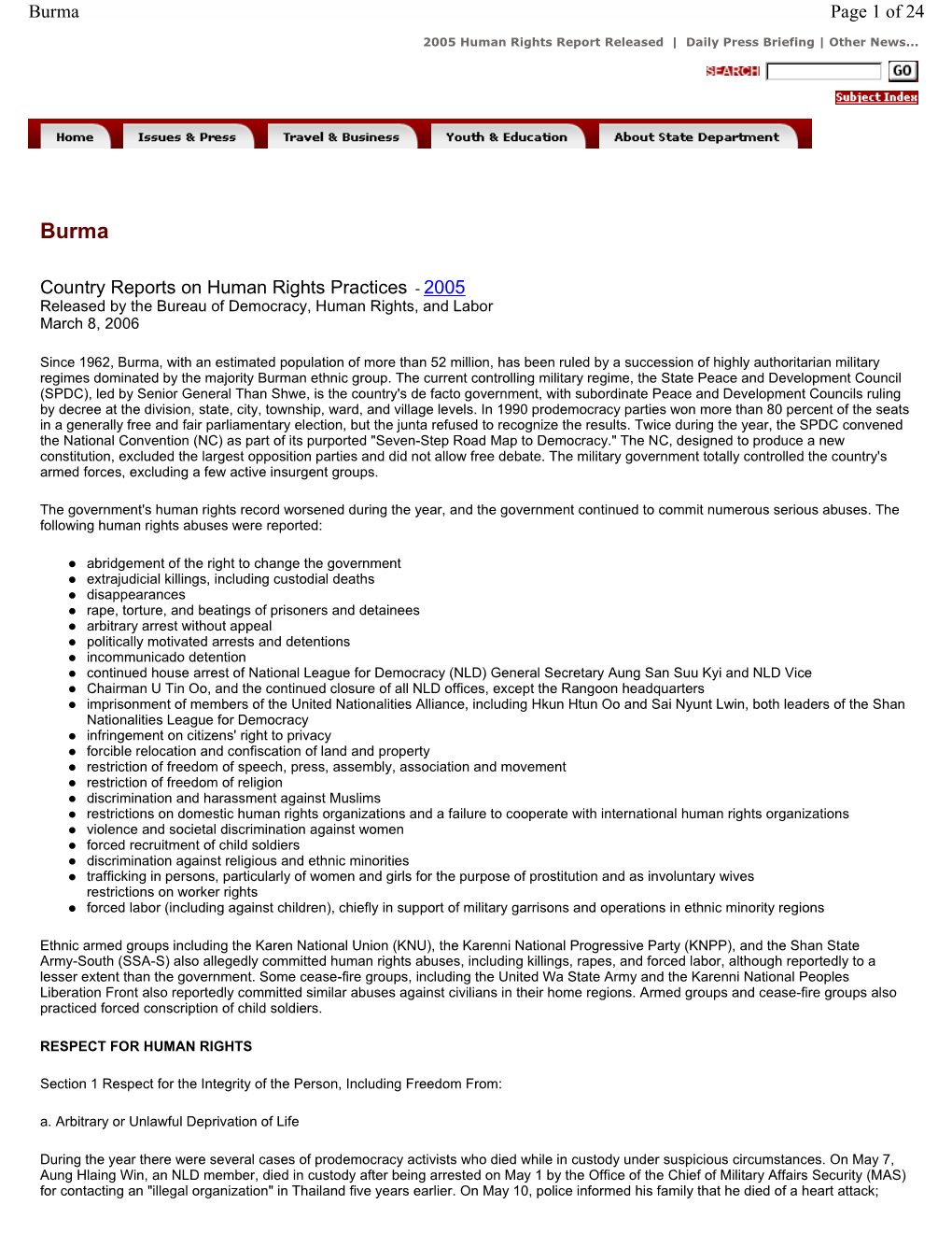 Country Reports on Human Rights Practices - 2005 Released by the Bureau of Democracy, Human Rights, and Labor March 8, 2006