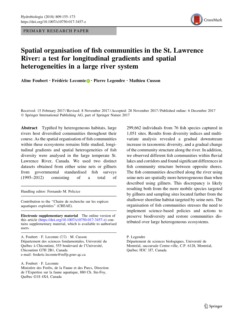 Spatial Organization of Fish Communities in the St. Lawrence