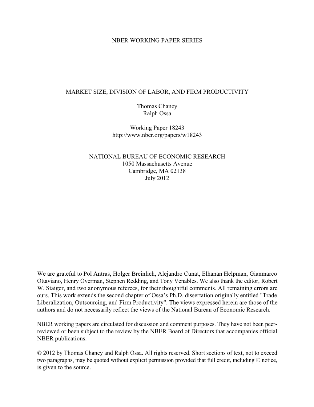 Market Size, Division of Labor, and Firm Productivity