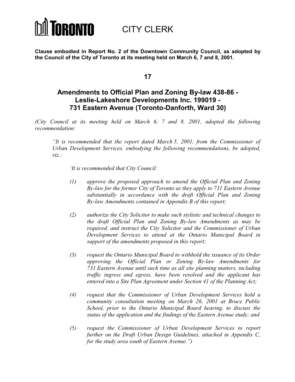 17 Amendments to Official Plan and Zoning By-Law 438-86