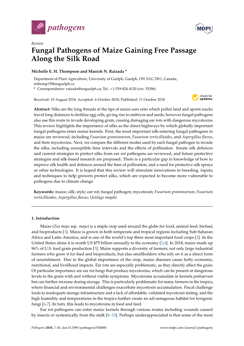 Fungal Pathogens of Maize Gaining Free Passage Along the Silk Road