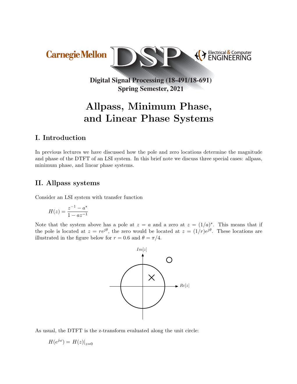 Notes on Allpass, Minimum Phase, and Linear Phase Systems