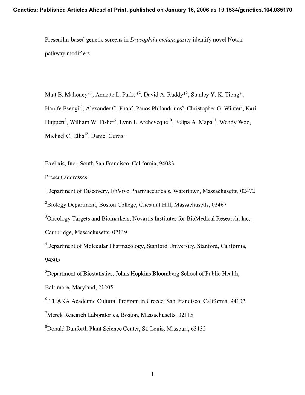 1 Presenilin-Based Genetic Screens in Drosophila Melanogaster Identify