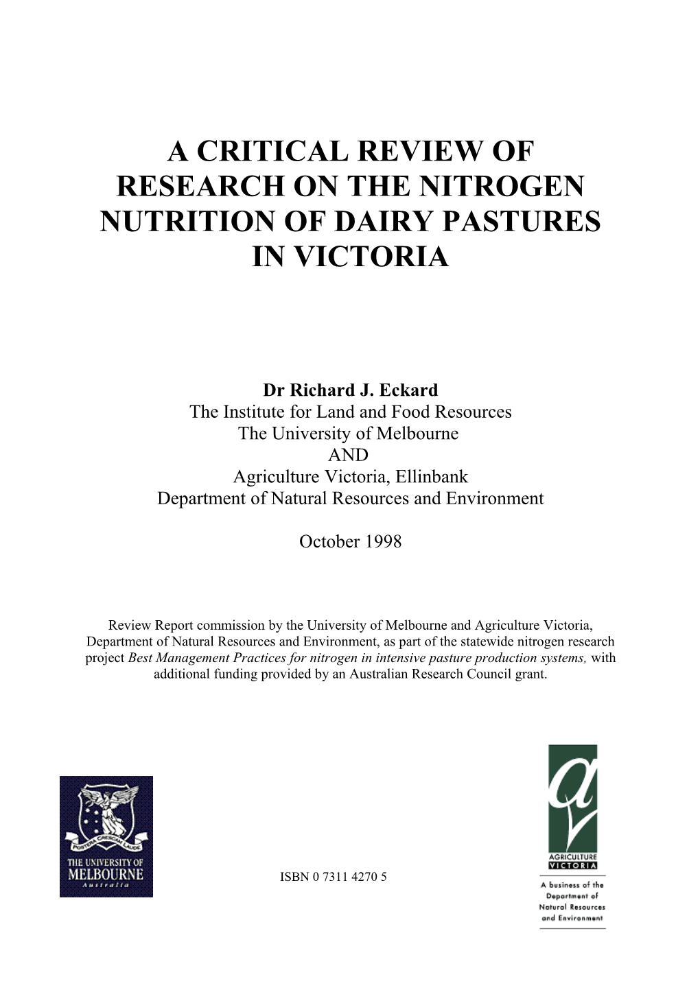 Review of Applicable Literature on the Nitrogen Fertiliser Management and N Cycling And