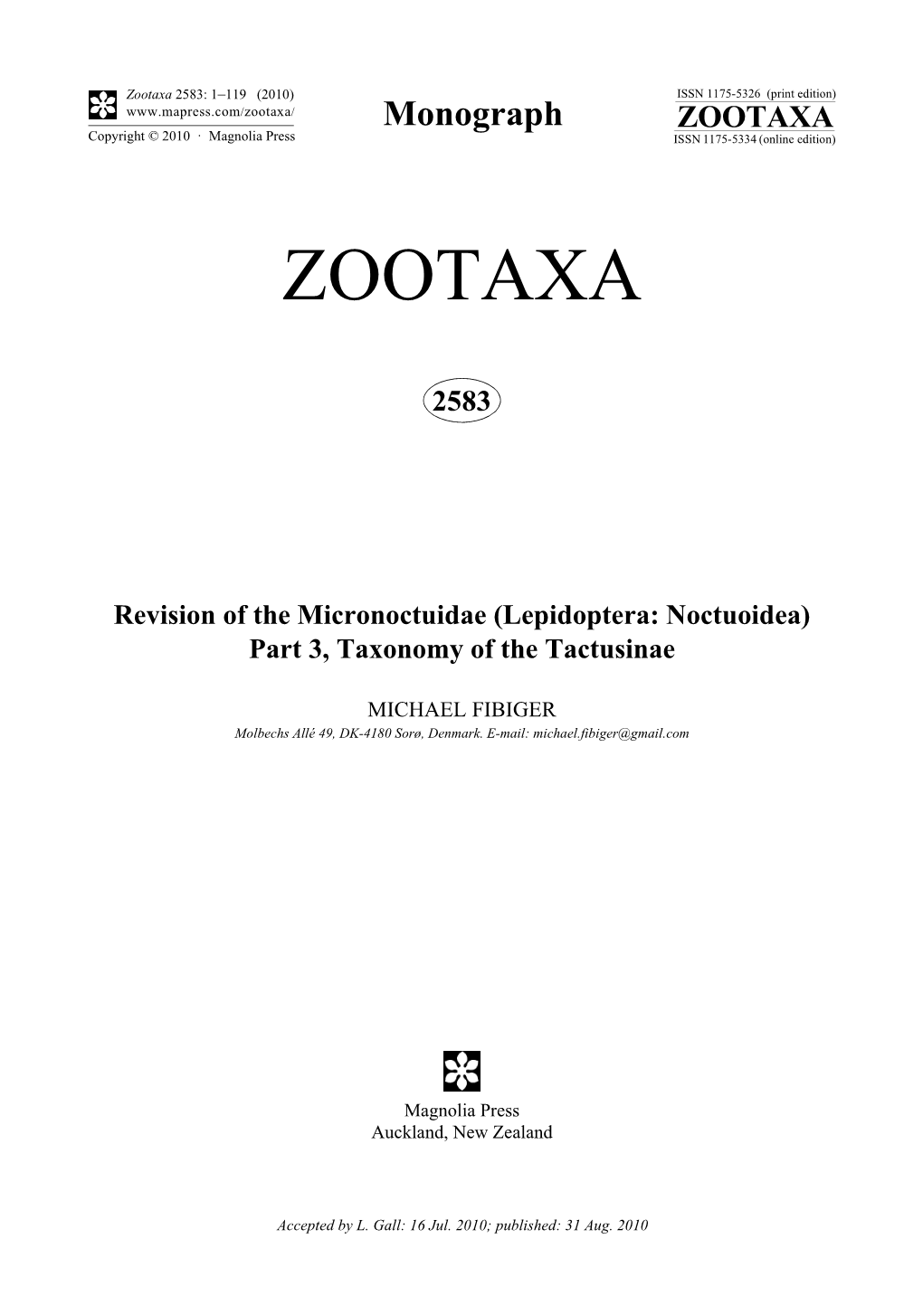 Zootaxa, Revision of the Micronoctuidae (Lepidoptera