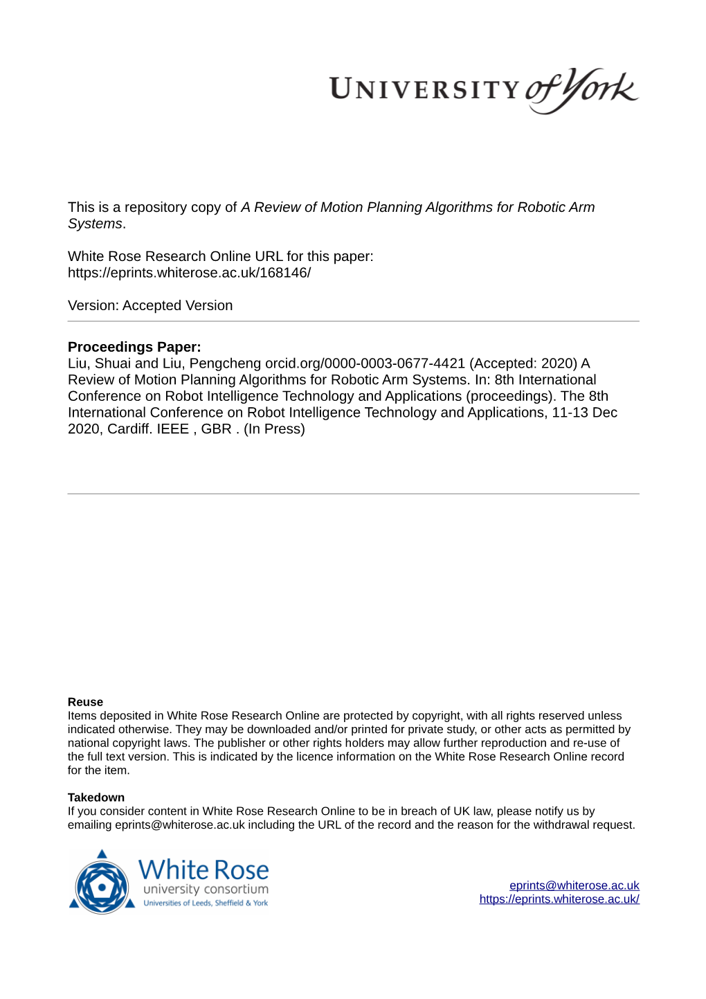 A Review of Motion Planning Algorithms for Robotic Arm Systems