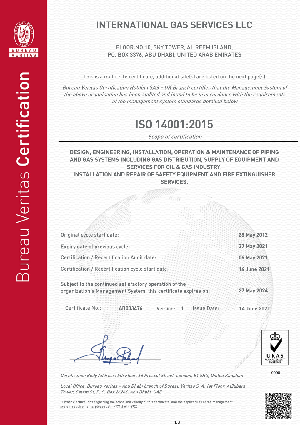 ISO 14001:2015 Scope of Certification