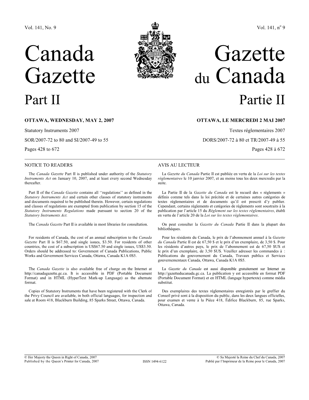 Canada Gazette, Part II