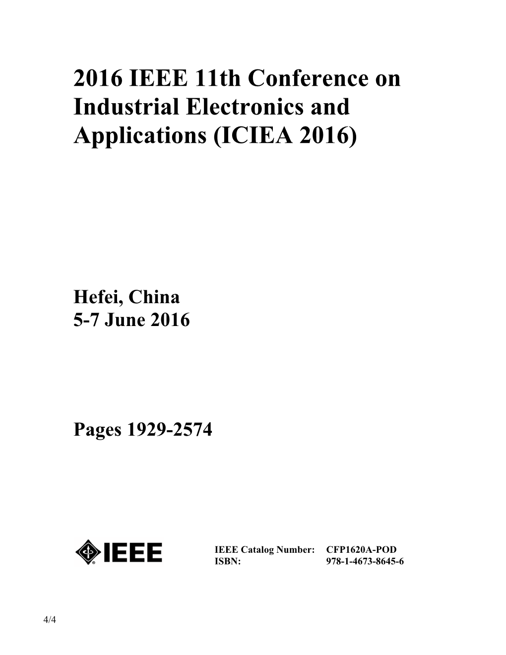 2016 IEEE 11Th Conference on Industrial Electronics and Applications (ICIEA 2016)