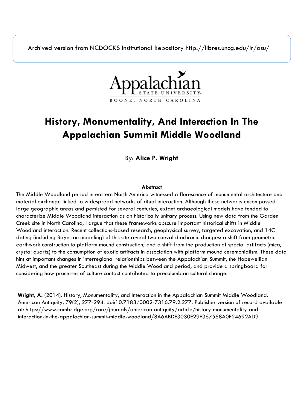 History, Monumentality, and Interaction in the Appalachian Summit Middle Woodland