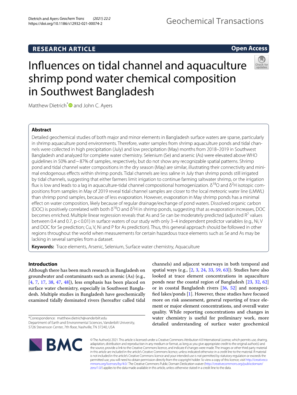 Influences on Tidal Channel and Aquaculture Shrimp Pond Water