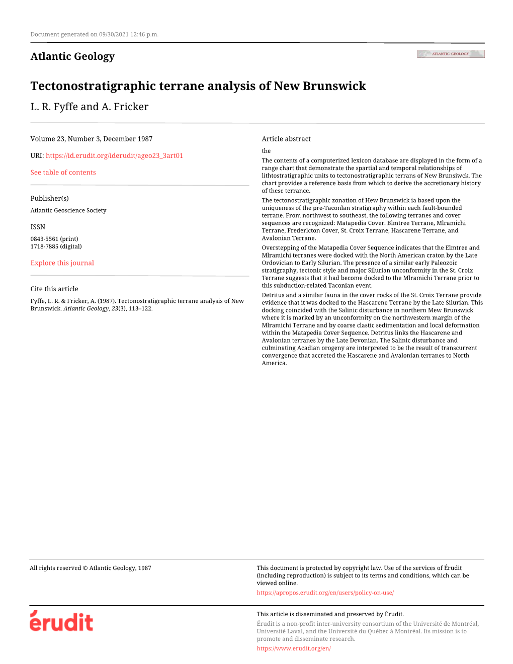 Tectonostratigraphic Terrane Analysis of New Brunswick L