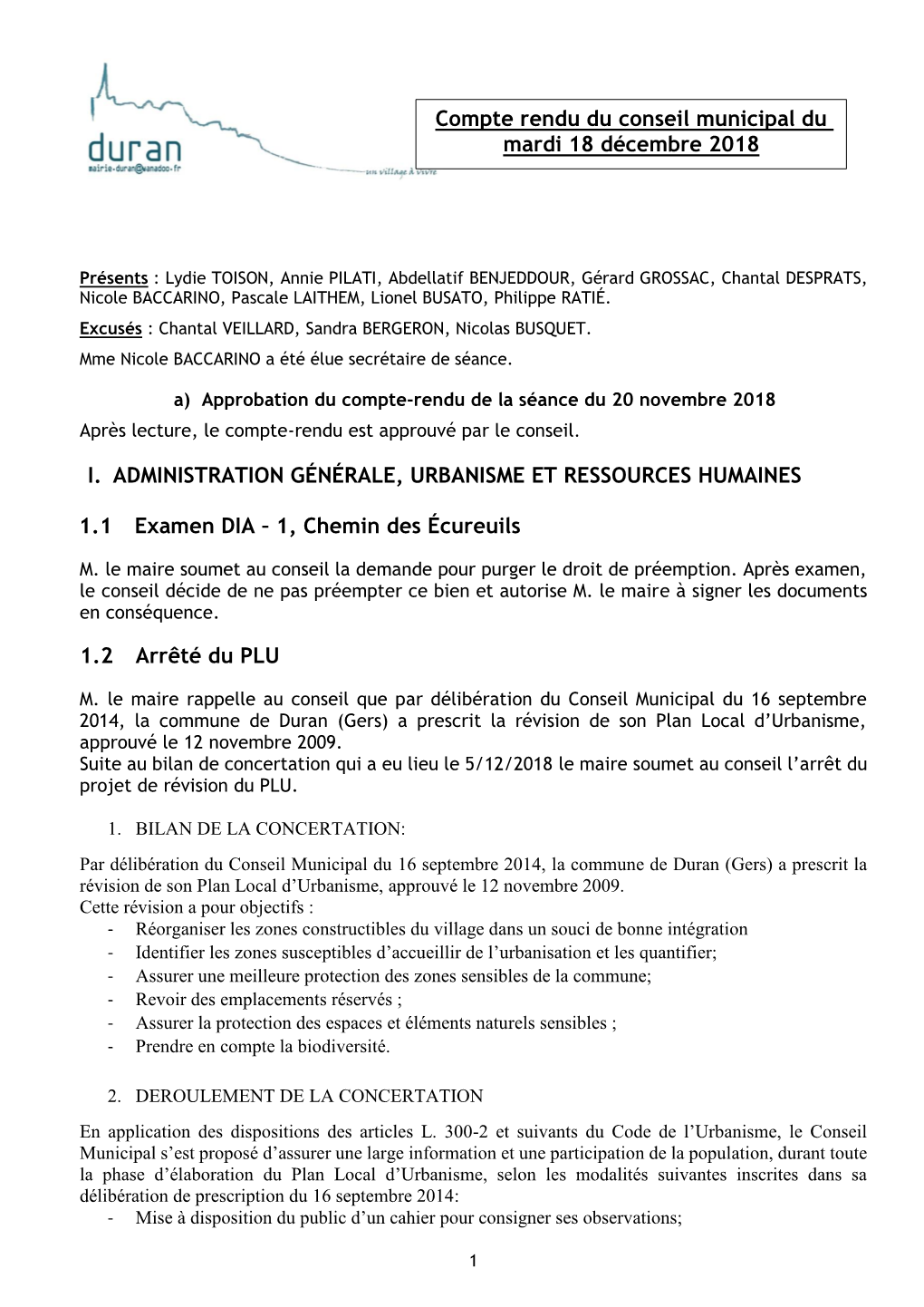 I. Administration Générale, Urbanisme Et Ressources Humaines