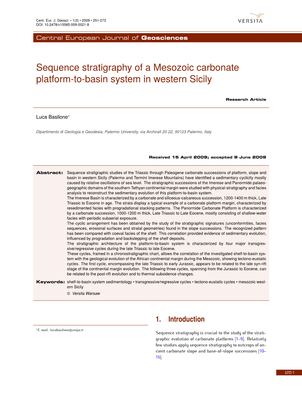 Sequence Stratigraphy of a Mesozoic Carbonate Platform-To-Basin System in Western Sicily